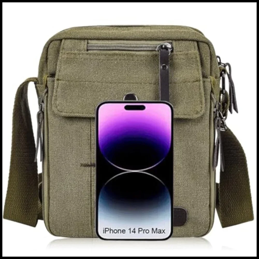 Vintage Canvas Messenger Bag Adjustable Strap Multi Pocket Crossbody Travel
